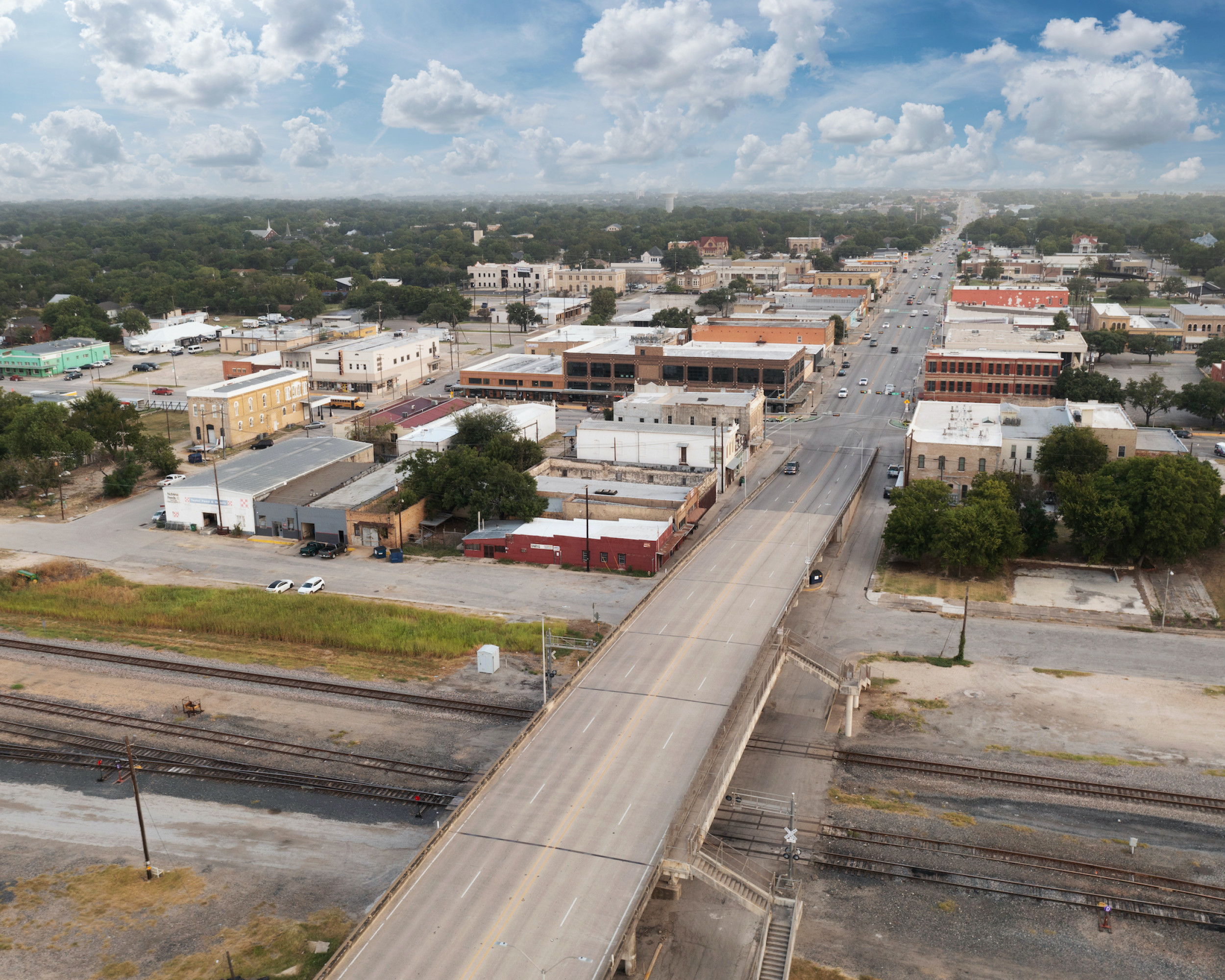 Aerial view of the road going through downtown Taylor
